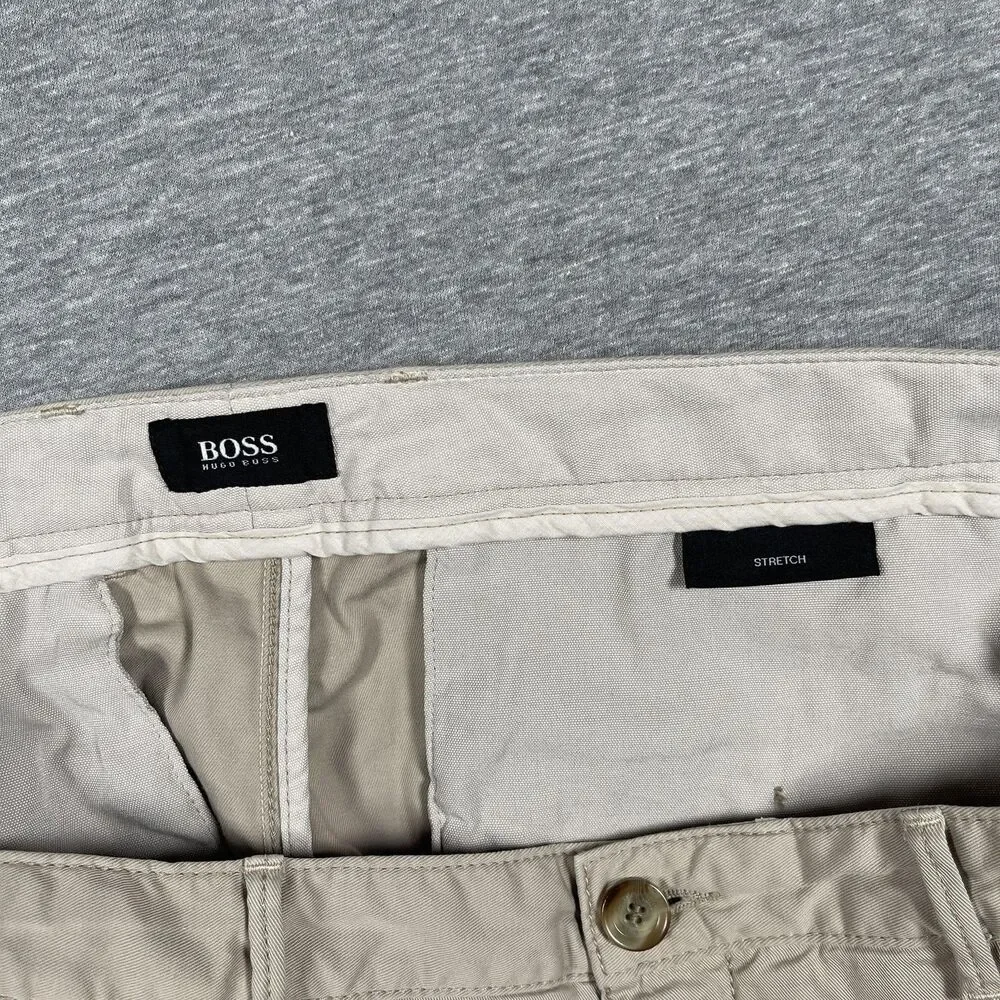 Hugo Boss Chino Pants Mens 38 R Beige Slim Stretch Cotton Blend Casual